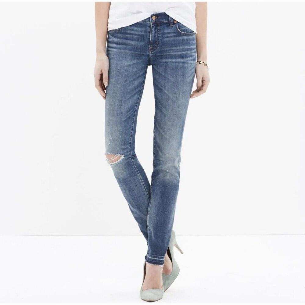 Madewell Womens Alley Straight Mid Rise Stretch Cotton Distressed Jeans, Size 27